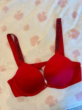 Victoria's Secret Red Push Up Rhinestone Bra